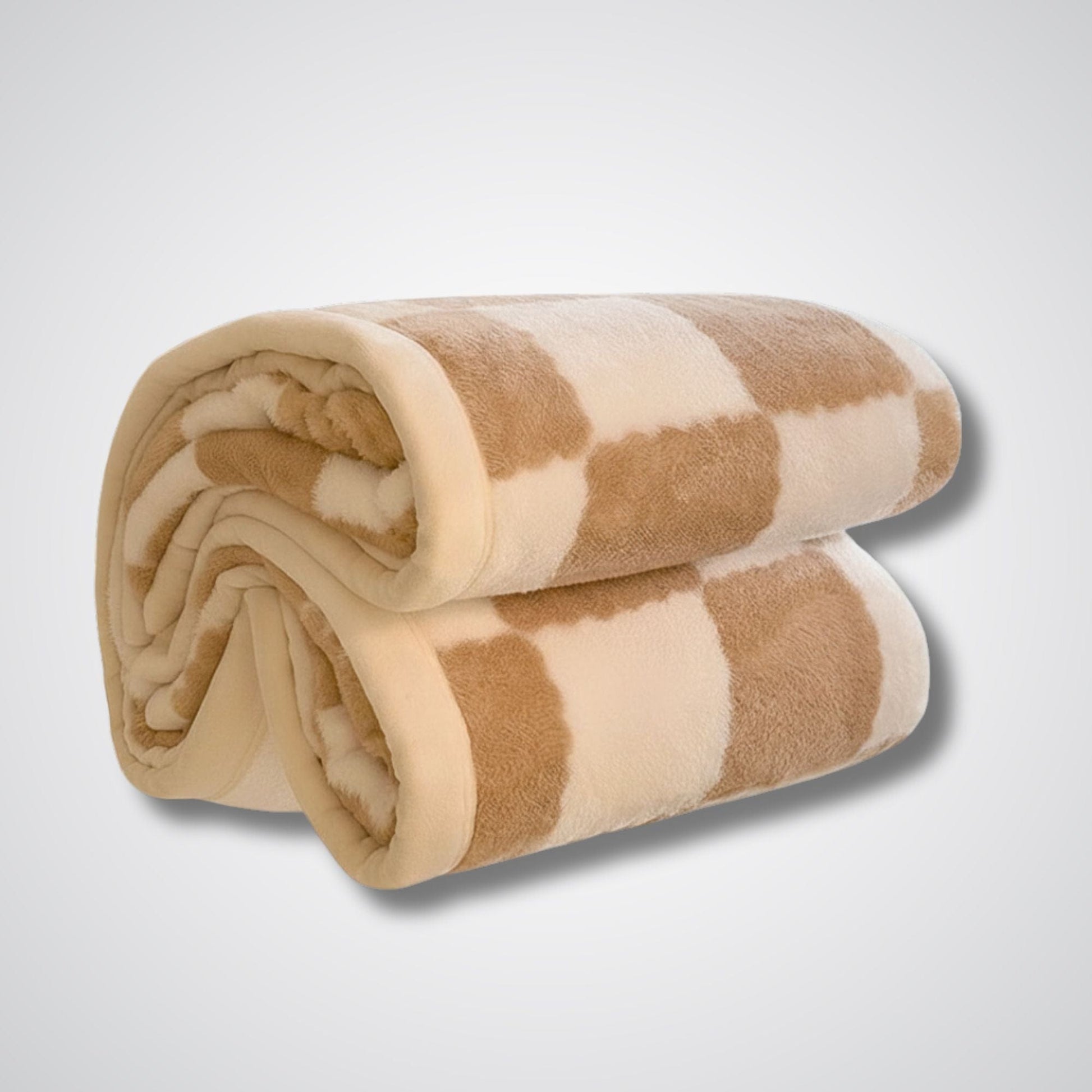 Couverture polaire - Modèle CheckFur™ Café / 200x230 cm 3 pièces