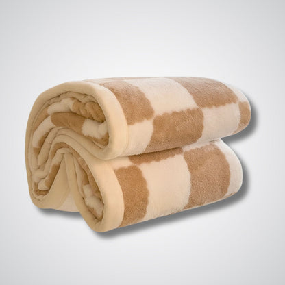 Couverture polaire - Modèle CheckFur™ Café / 200x230 cm 3 pièces